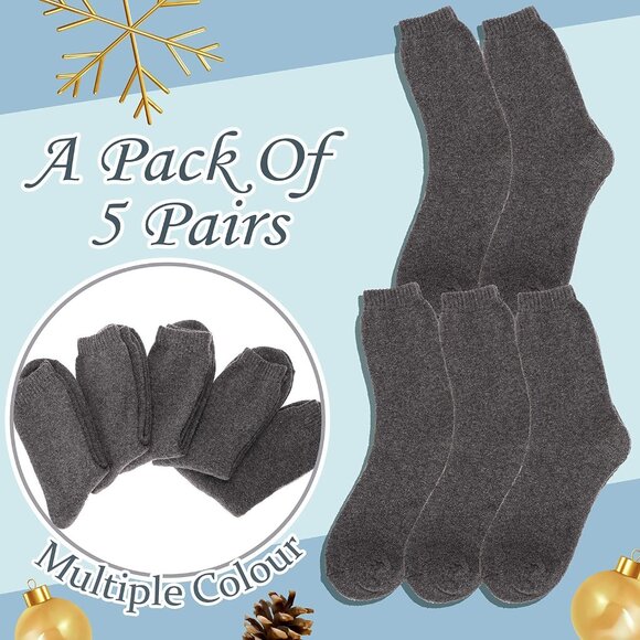 Women Merino Wool Grey Series Sock 5 Pairs Warm Thick Crew Winter Boot Socks - Picture 3 of 4